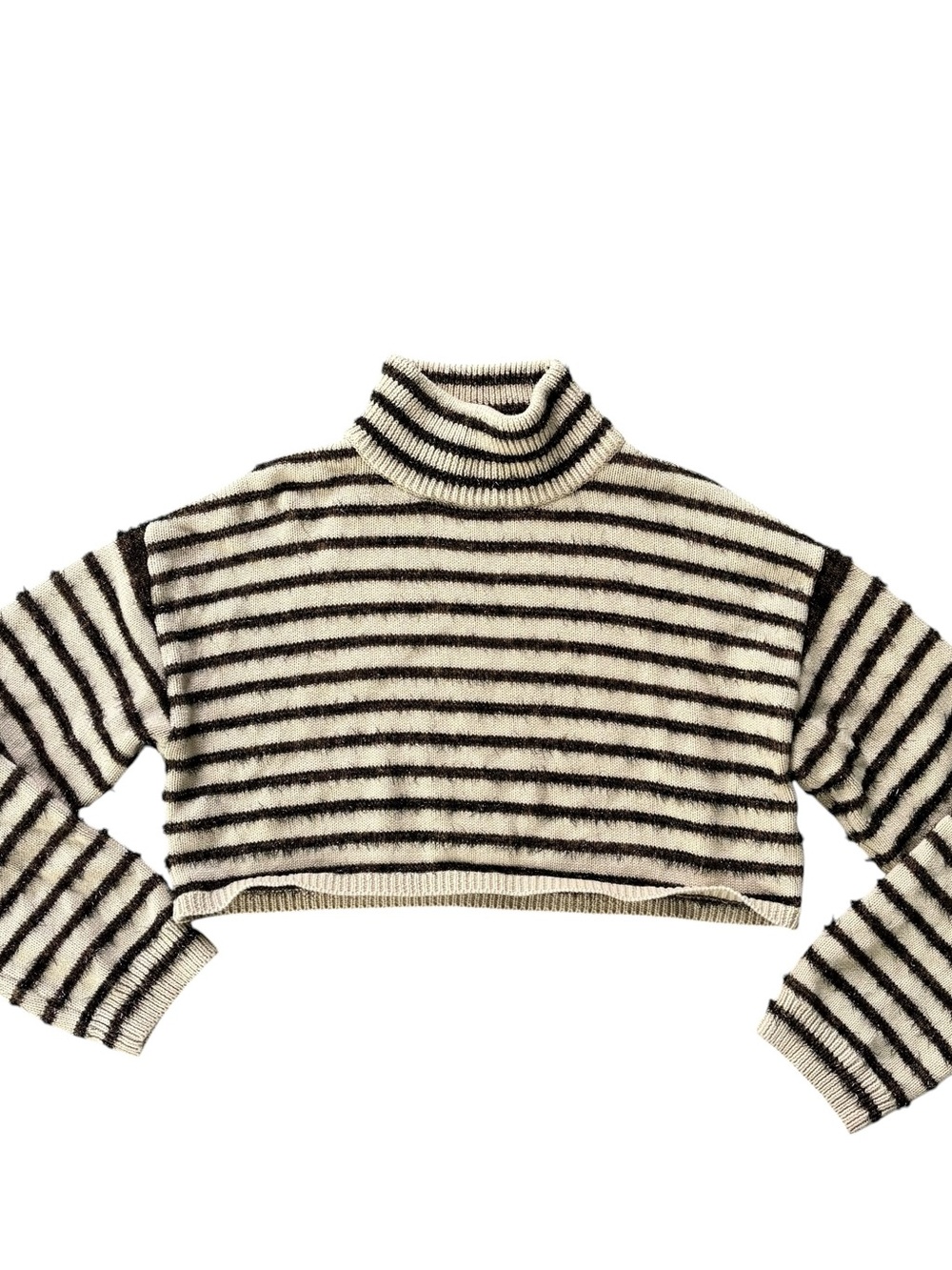 Storia Cropped Striped Turtleneck Sweater - Cream & Black